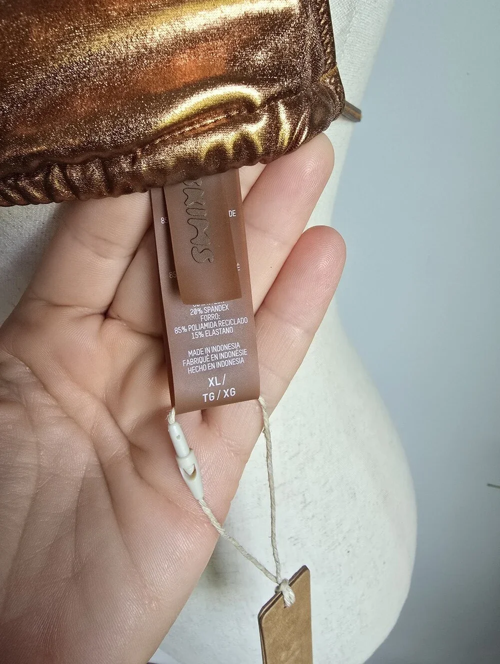 SKIMS NEW Metallic Bronze Swim Skimpy Triangle Bikini Top in Penny Gold SZ XL